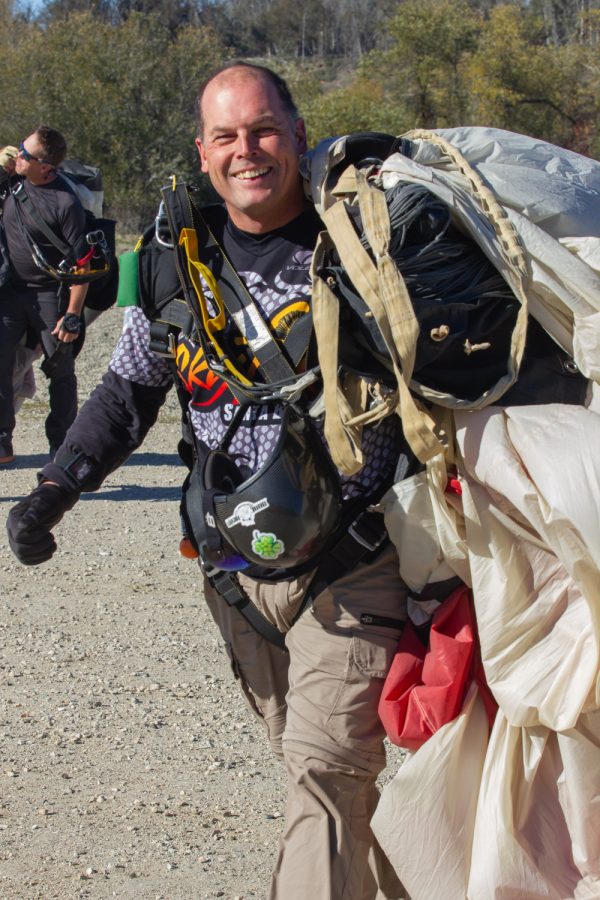Skydiving instructor Tom Pecharich after his sixth or seventh jump of the day on Nov. 20 at Skydive Santa Barbara in Lompoc, Calif. Pecharich has been skydiving for 22 years and “still can’t put it into words how it makes you feel,” he said.
