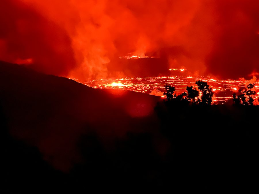 The Halema‘uma‘u Crater erupts on Jan. 16 on the Island of Hawaii. Students were able to observe the eruption from close-up.