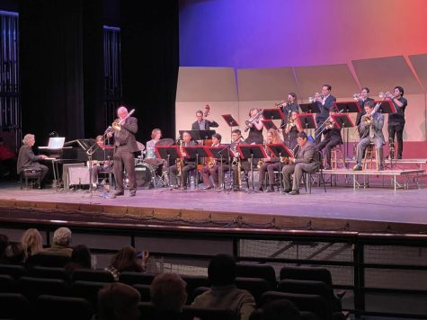 Professional trombone player Alex Iles fronts the City College Lunch Break Big Band at the Dos Pueblos Jazz Festival on March 3 in Santa Barbara, Calif. The band also had the opportunity to rehearse with Iles before the festival.