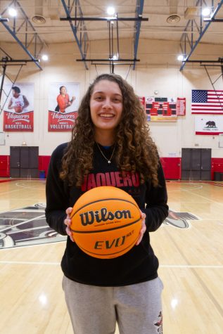 Sophmore Isabella Favazzo on Feb. 27, in the Sports Pavillion in Santa Barbara, Calif. Favazzo averaged 5 points per game this season.