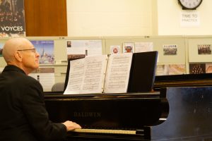 John Douglas plays "Cinq Danses Francaises Anciennes" by Marin Marais on Friday, Feb. 24 at SBCC in Santa Barbara, Calif. He carefully sets a tempo and keeps time with his duet partner, not pictured here.