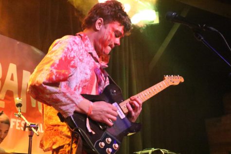 Cameron Meza of Lizardsmouth takes a guitar solo during Shabang's Battle of the Bands tour at SOhO Restaurant and Music Club in Santa Barbara, Calif. The band featured songs from their 2022 album "Man on Lizard."