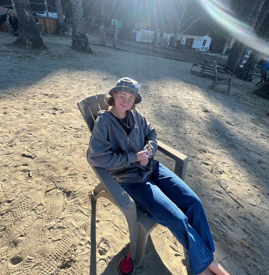 Chloe McKay relaxing at the beach on March 27 during Campus by the Sea, a camp in Catalina Island, Calif.