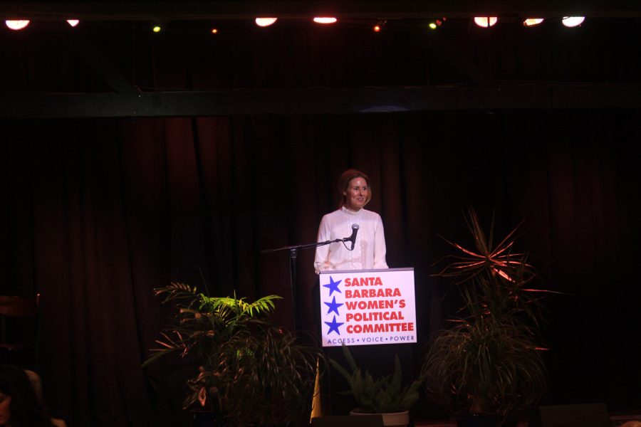 Sarah Leonard Sheahan speaking in front of the Womens Political Committee about her take on the right wing narrative on March 31. Sheahan shared her personal experiences to a crowd at SOhO Restaurant and Music Bar in Santa Barbara, Calif.