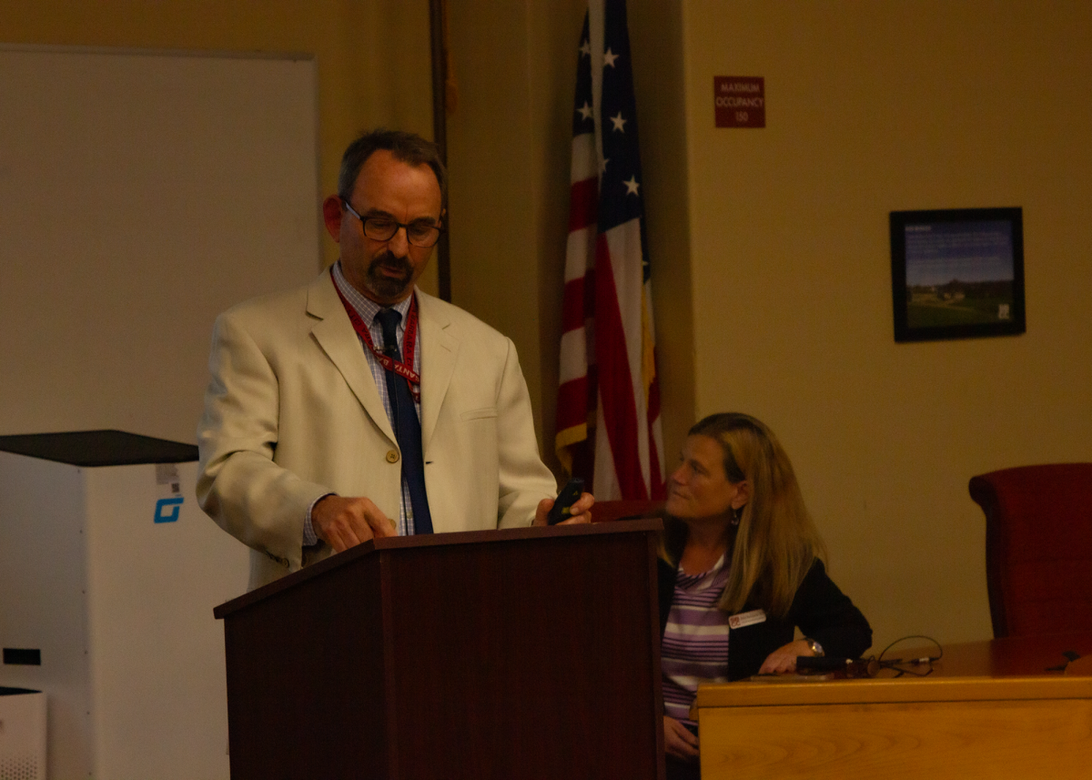 Brian Fahnestock speaks at the budget forum on Sept. 21 at City College in Santa Barbara, Calif. He emphasizes the importance of efficient use of space in SBCCs future.
