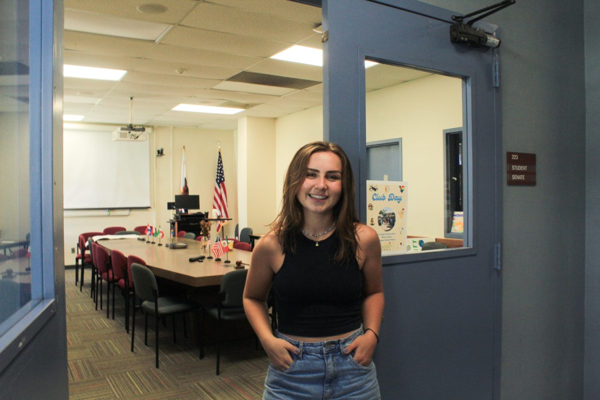 Libby Wilmer, the Associated Student Government president, standing outside of the student senate room on Sept. 7 at City College in Santa Barbara, Calif. ASG meets in this room every friday morning at 9 a.m.