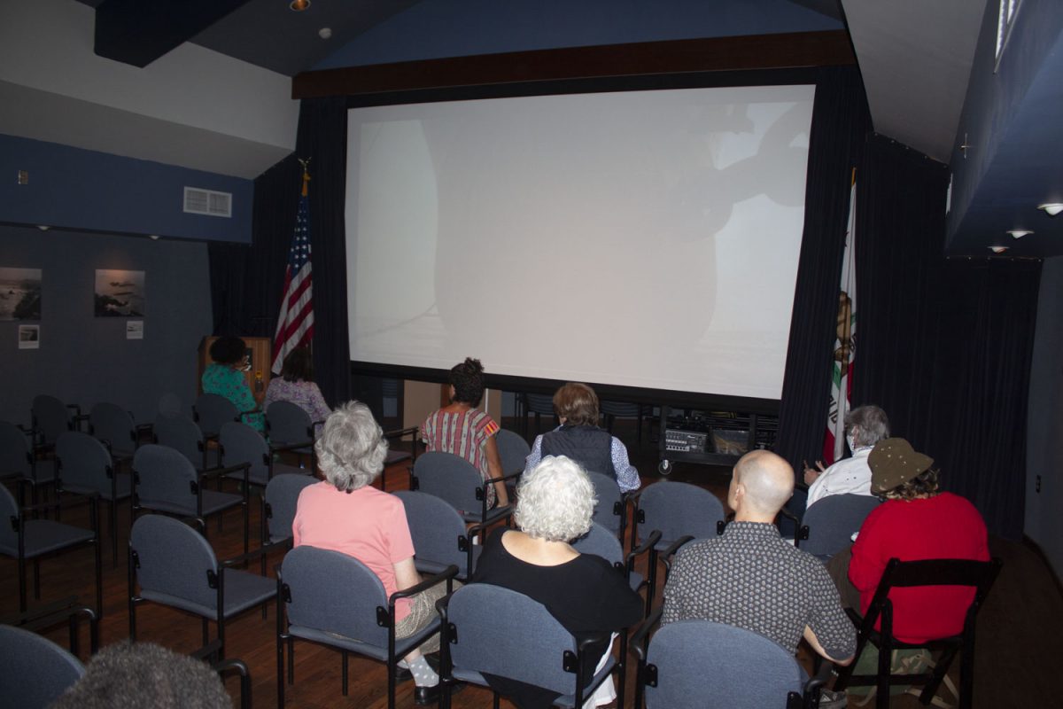 Filmgoers attend a two film presentation at the Santa Barbara Maritime Museum on Saturday, September 16th. The event was hosted by two UCSB Global Studies professors on the topic of the modern day maritime shipping industry. The two films were “Cargo” and “All that Perishes at the Edge of Land”.