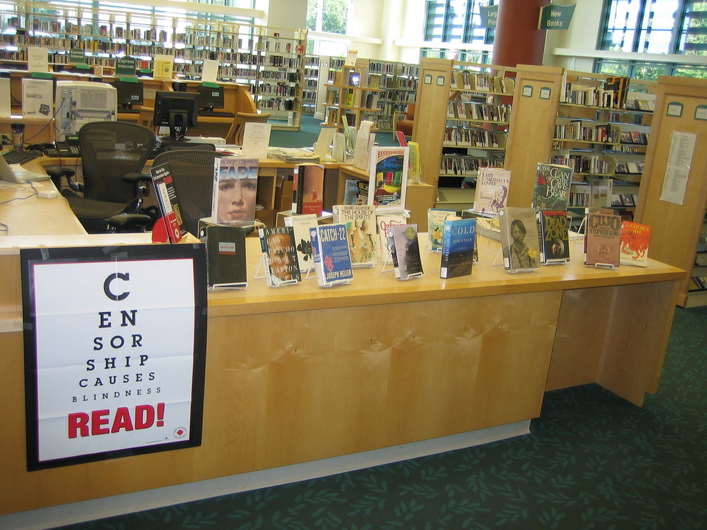 This photo was taken on Sept 26, 2006 in Clearwater, Florida. Banned books sit on display in a library. Courtesy of wanderisgone. 