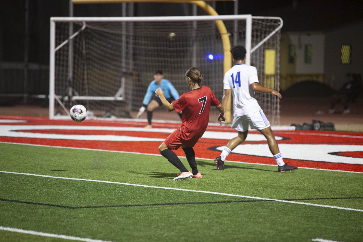 Liam Wilder (left) attempts to make a goal on Oct. 16. The Vaqueros lost 3-0 after playing Santa Monica College at La Playa Stadium in Santa Barbara, Calif.