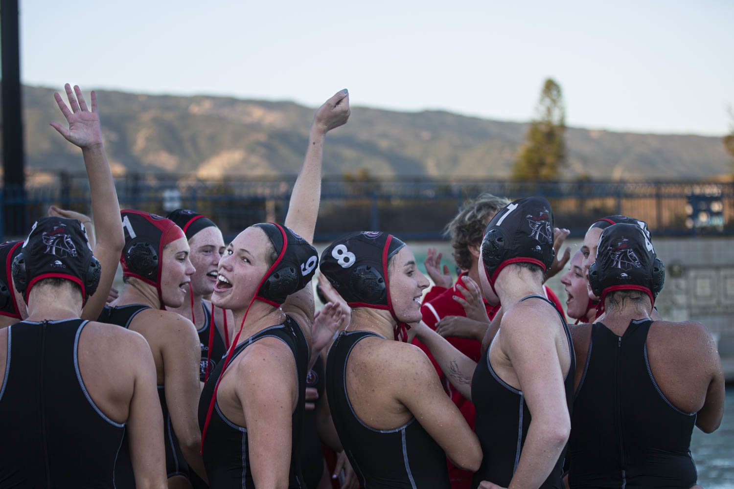 The Vaqueros take a moment to celebrate their triumph over the West Valley Vikings before taking on  the Cabrillo Seahawks at Dos Pueblos High School in Goleta, Calif. Gabrielle Muehring shared her thoughts after the match saying I think we just worked really well together.