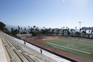 Community members scale the stairs and jog around the track at La Playa Stadium on Oct. 2 at City College in Santa Barbara, Calif. The stadium is almost always hosting for someone, whether that be a sports practice, someone running the stairs, or someone peering out to the ocean.