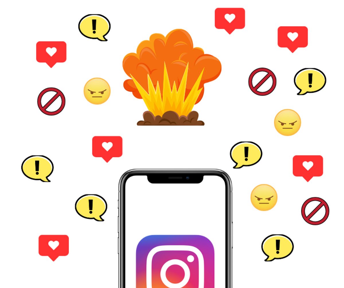 Illustration by Delaney Newhouse depicts anger from Instagram commenters on SBCC's official Instagram account regarding Superintendent-President Erika Endrijonas's message regarding the conflict between Israel and Palestine. The illustration was created on Canva. 