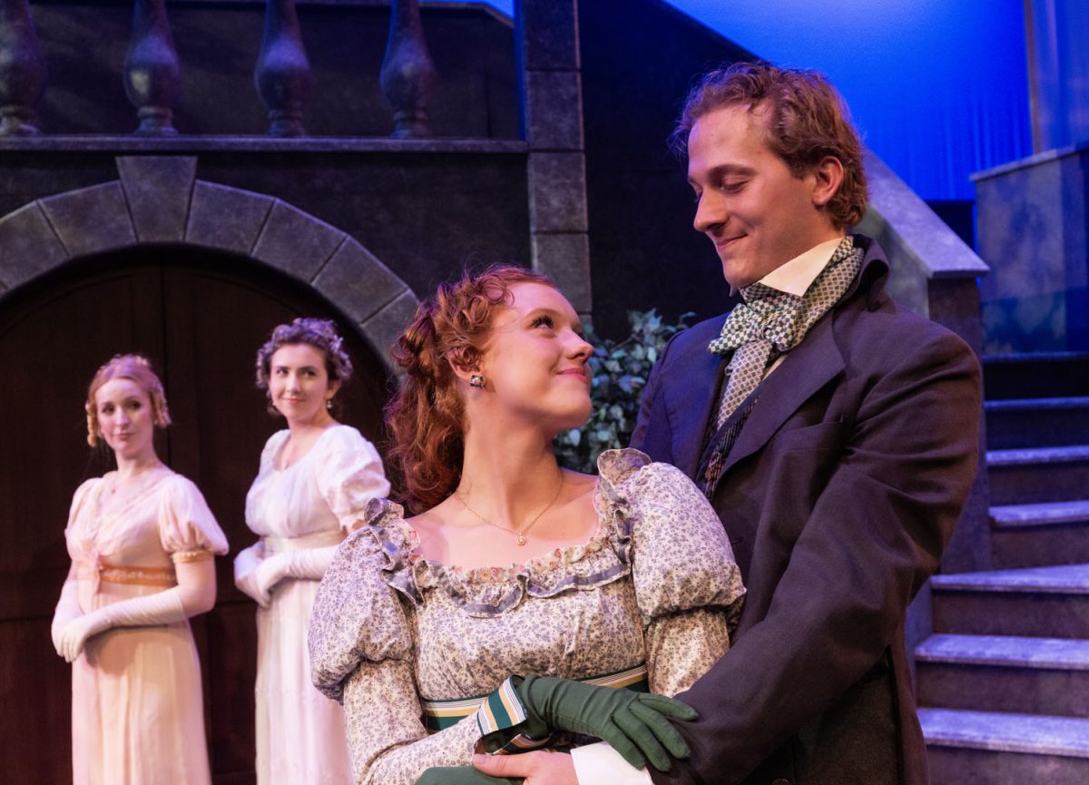 Anikka Abbott, Lexie Brent, Grace Wilson and Clayton Barry in The Theatre Group at SBCC’s production of Emma by Kate Hamill, based on the novel by Jane Austen. October 11-28, 2023, Garvin Theatre.