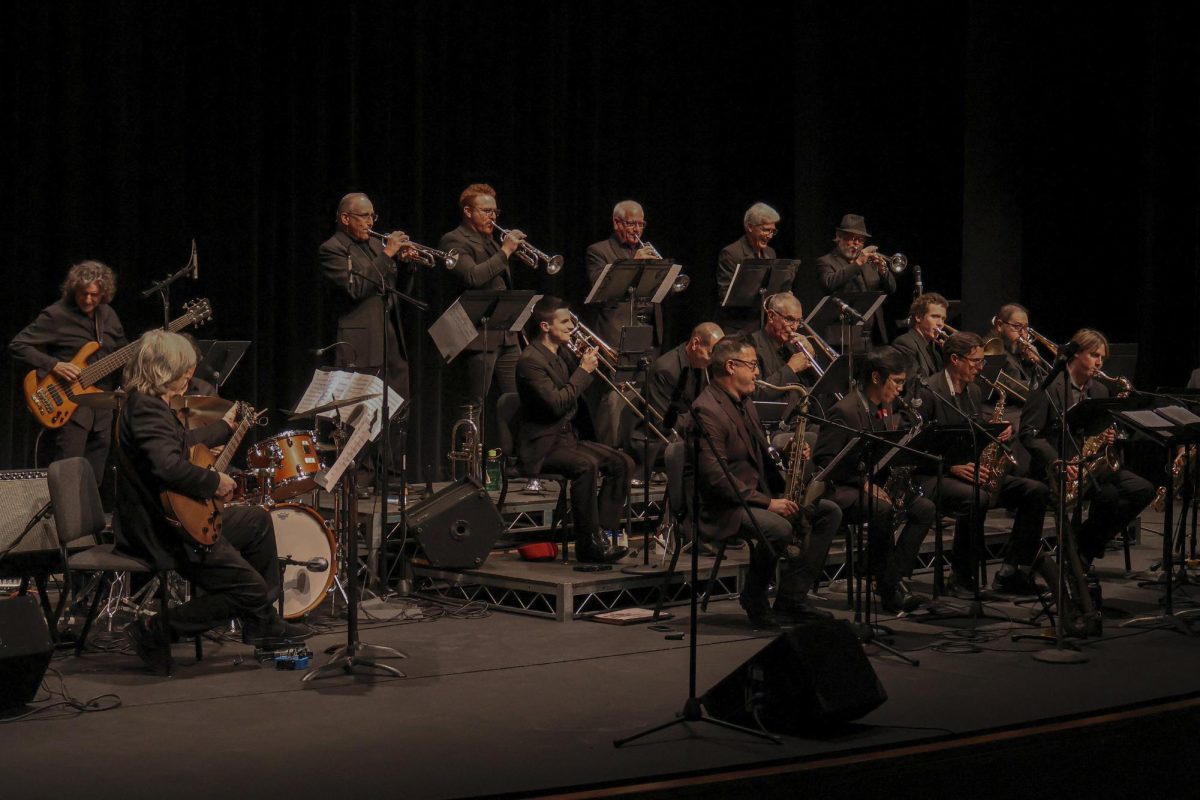 The "Monday Madness" Big Band playss "Oops" by Mike Mainieri at City College's Jazz Ensemble Concert on Nov. 20 at the Garvin Theatre in Santa Barbara Calif. Director Andrew Martinez dedicated this performance to Dr. Charles Wood, a long time teacher and mentor to many of the musicians in the band.