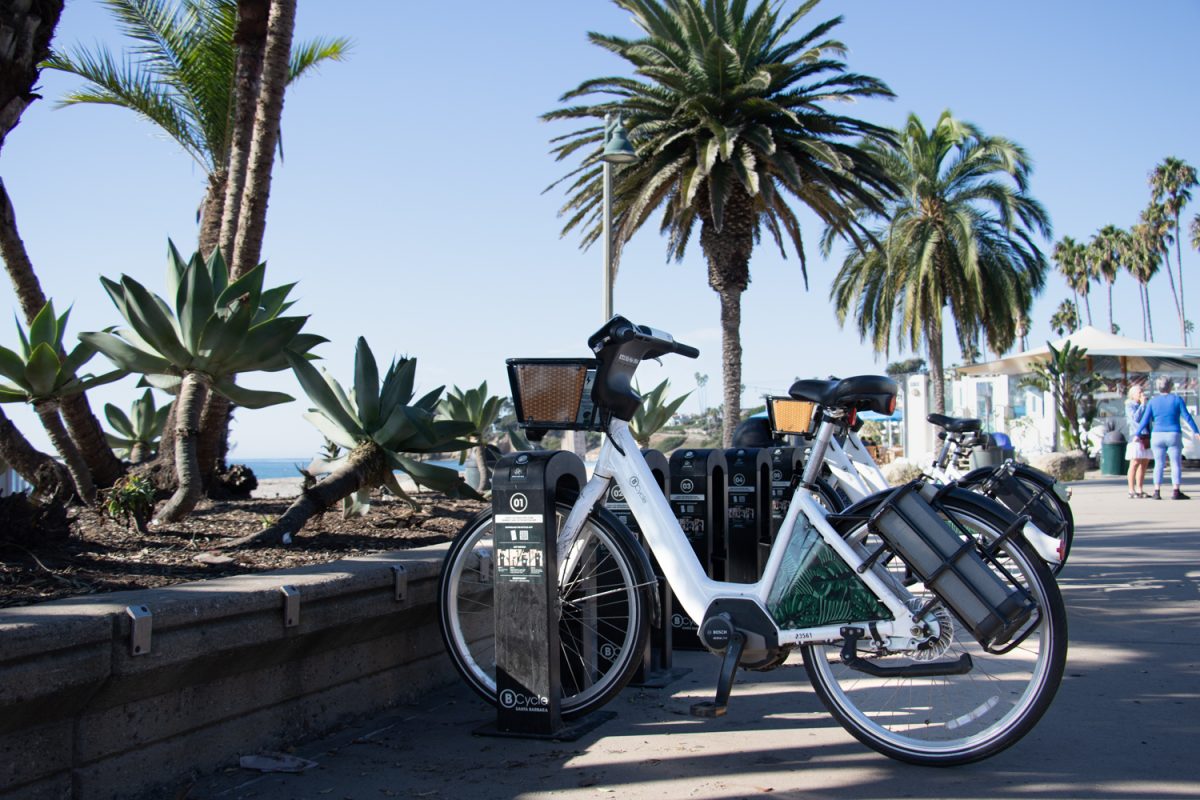 The Santa Barbara B-Cycle docking stations at Ledbetter Beach await their next journey on Nov. 3 in Santa Barbara, Calif. B-Cycle has a myriad of docking stations across Santa Barbara, with whispers of SBCC e-bikes potentially coming to campus.