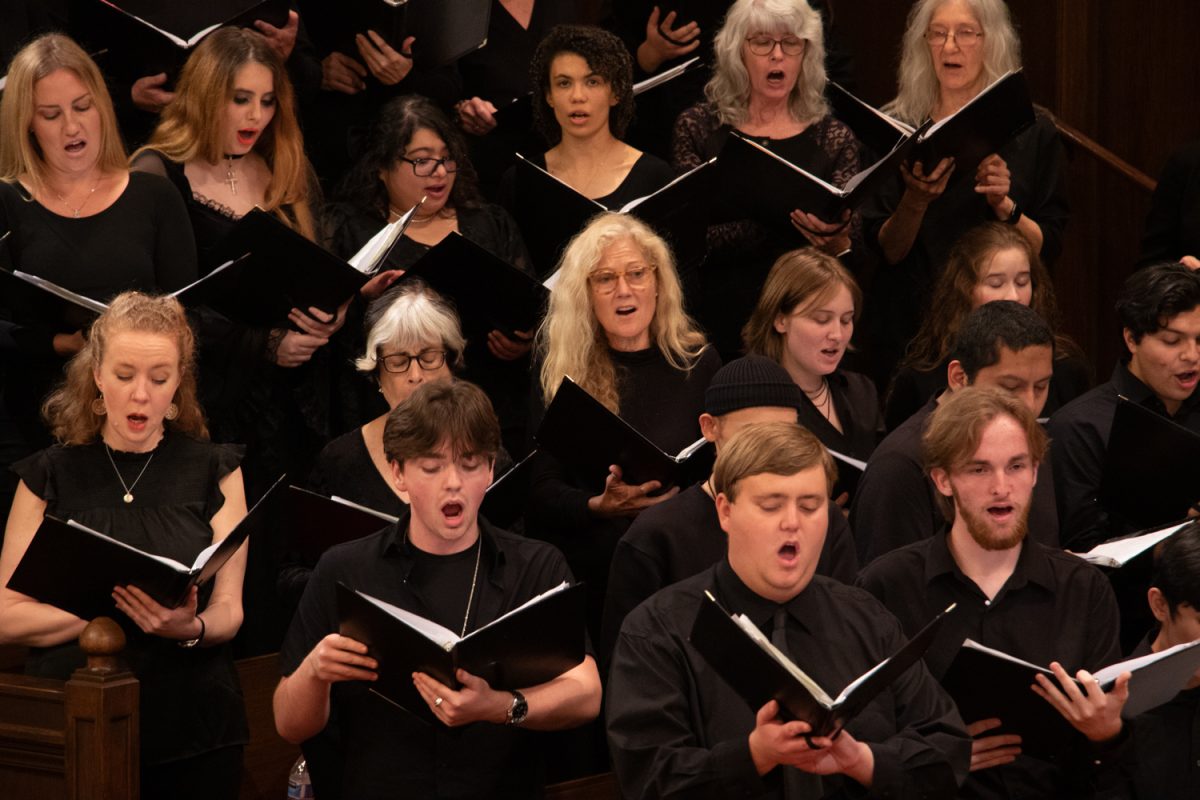 The SBCC Concert Choir harmonize together during The Winter Choral Concert on Nov. 19 at the First United Methodist Church in Santa Barbara, Calif. Preforming nine songs, the ensemble comprises of both SBCC students and students in the School of Extended Learning.