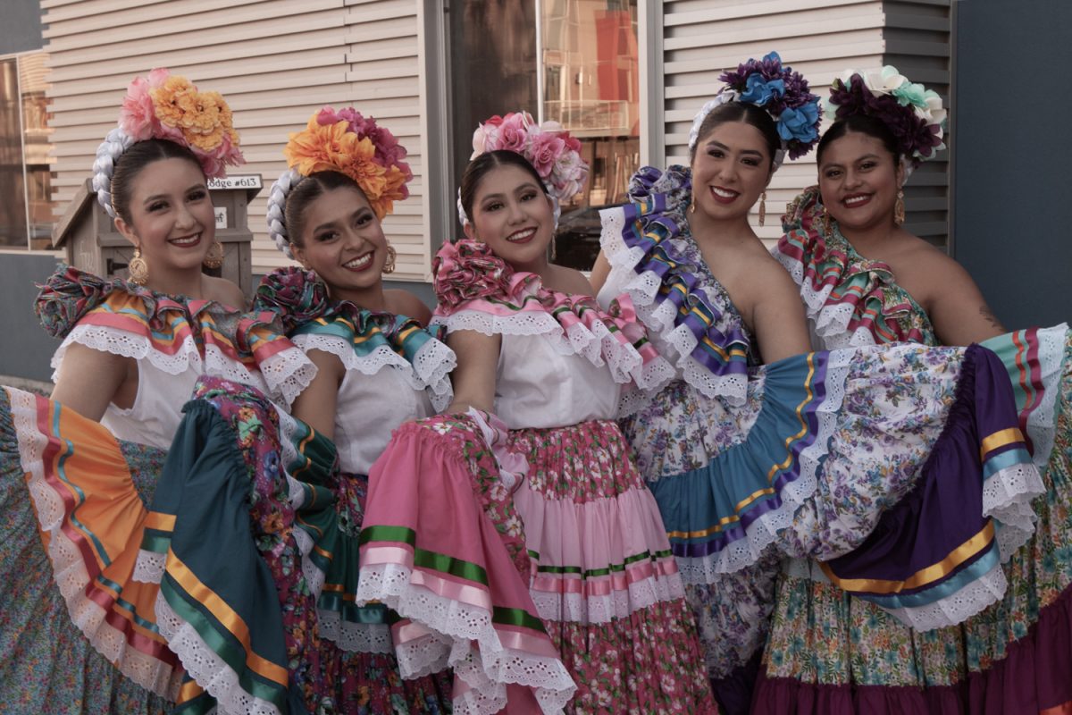 Dancers, from left, Isabel Vasquez, 15, Milly Reyes, 17, Naomi Ramirez, 14, Yoselin Ortega, 22, and Milly Simon, 22, are ready to perform a traditional dance on Nov. 1 at St. George Youth Center in Isla Vista, Calif. This dance originated from Guerrero, Mexico.

