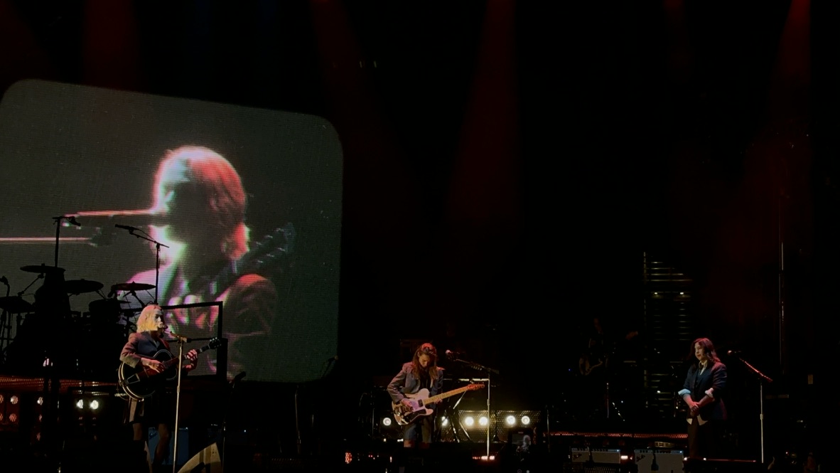 From left, Pheobe Bridgers, Julien Baker and Lucy Dacus preform as Boygenius at the Rose Bowl Stadium on June 6 in Pasadena, Calif. The trio has been nominated for a handful of Grammys and MTV awards.