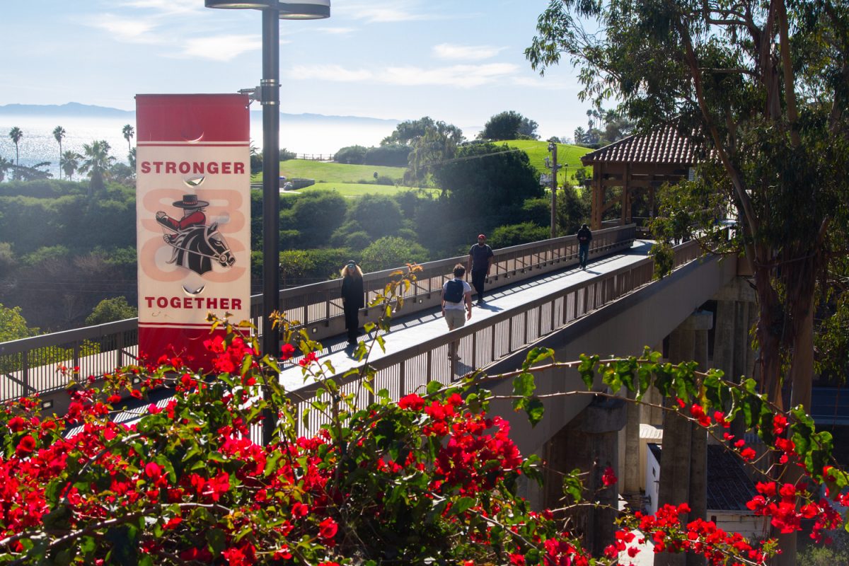 Students stroll to and from classes across the Campus Bridge on Dec. 4 at City College in Santa Barbara, Calif. The bridge connects the east side of the Main Campus with its west side counterpart.