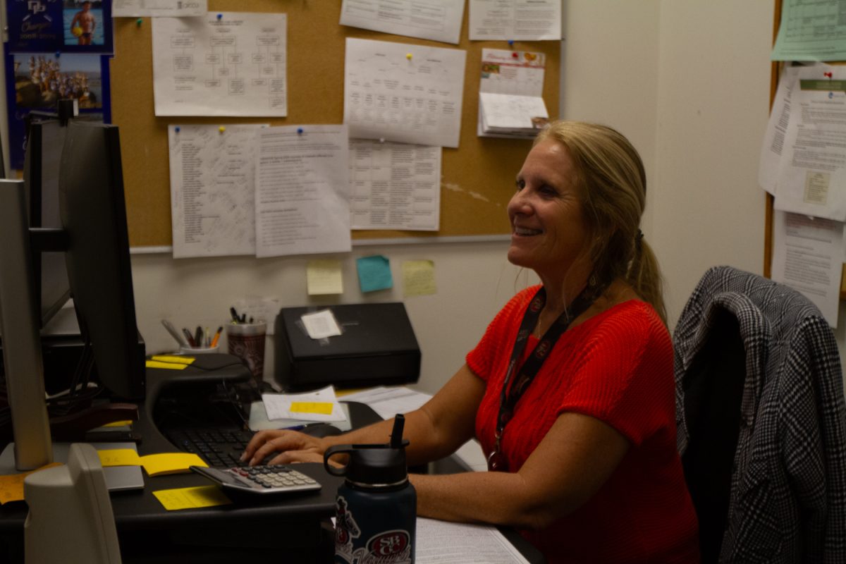 Joann Graham works in her office on Feb. 20  in the Sports Pavillion at City College in Santa Barbara, Calif. Graham is an athletic counselor and advisor to the student athletic advisory committee. The committee advocates for athletes on campus.