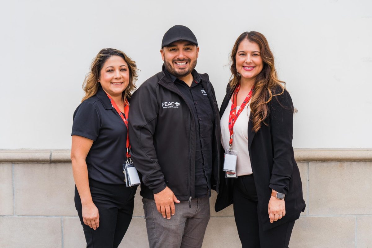 Chantille Marquez (left) and Angelica Contreras of SBCCs Dual Enrollment program with Albert Martinez, PEAC Program Supervisor. Photo Courtesy of SBCC Office of Communications