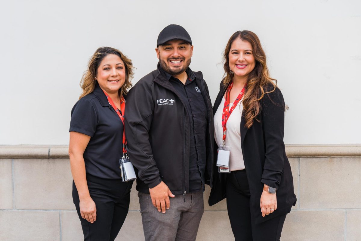 Chantille Marquez (left) and Angelica Contreras of SBCC's Dual Enrollment program with Albert Martinez, PEAC Program Supervisor. Photo Courtesy of SBCC Office of Communications
