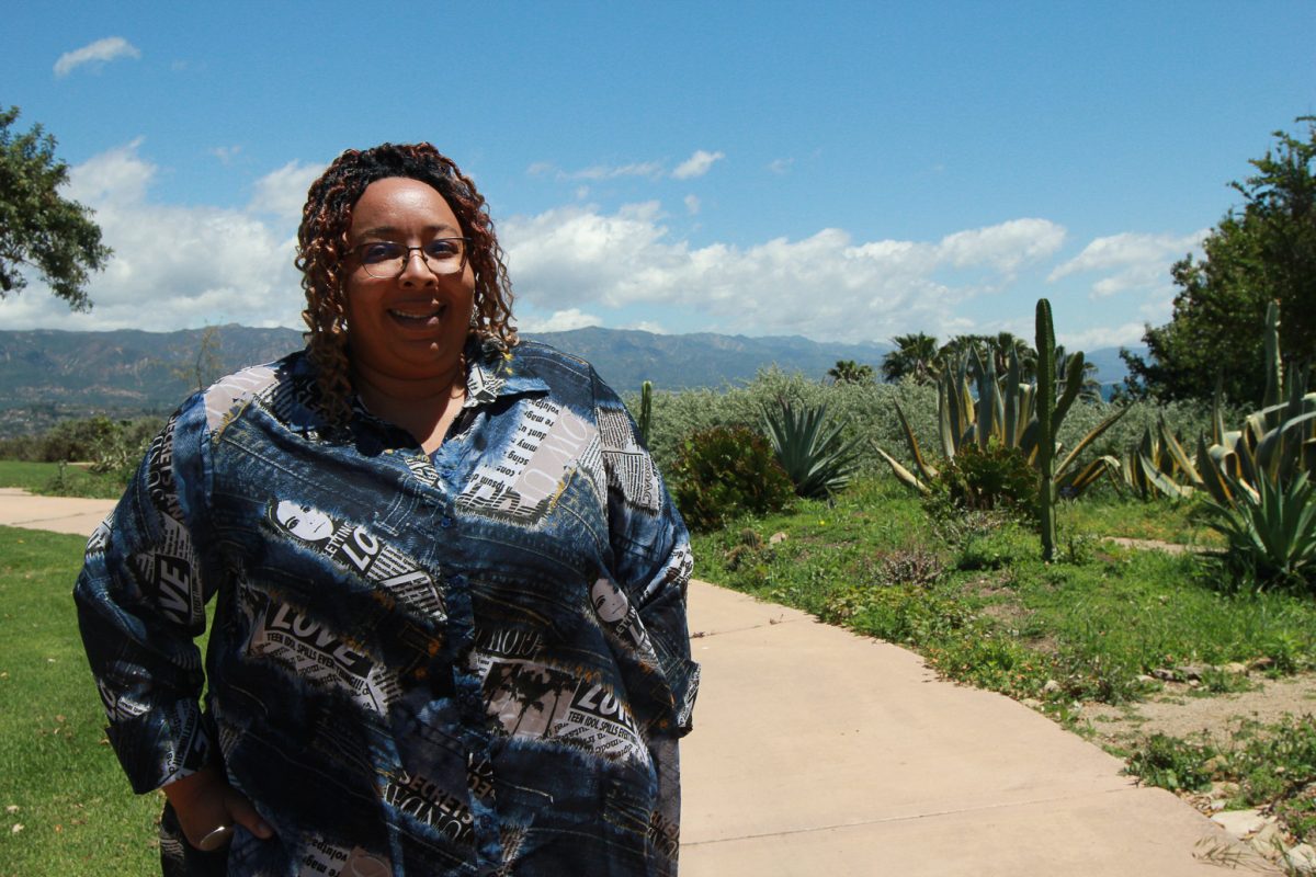 Deneatrice Lewis, the former superintendent/vice president smiles on her last day at City College on April 26 at SBCCs Winslow Maxwell Overlook. Lewis finished her time at City College with a tenure.