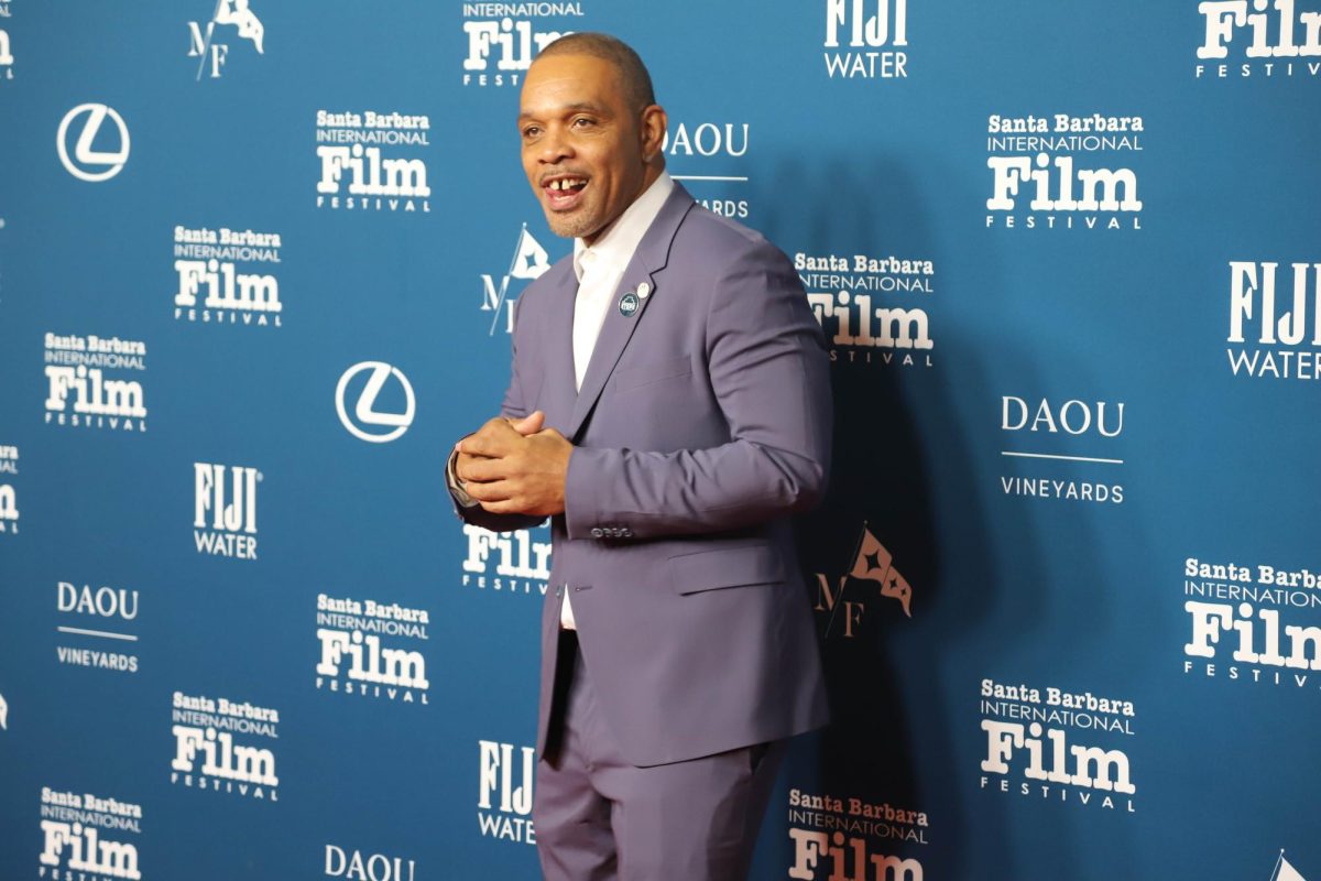 Clarence Maclin receives a Virtuosos award for his performance in "Sing Sing" Feb. 9 at the Arlington Theatre in Santa Barbara Calif. Maclin portrayed a younger version of himself in the film