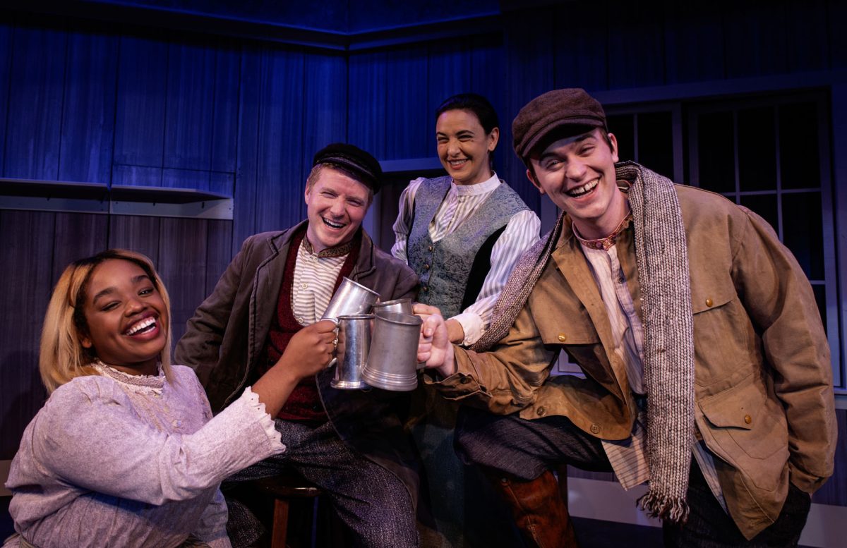 Raina Williams, Tyler Gilbert, Rachel Jordan Brown and Benjamin Curtis act in "Crime and Punishment, A Comedy" by Gordon
Greenberg and Steve Rosen, directed by Michael Bernard. April 16 through May 3 in the Jurkowitz Theatre on City College's West Campus in Santa Barbara, Calif. Courtesy of Ben Crop.