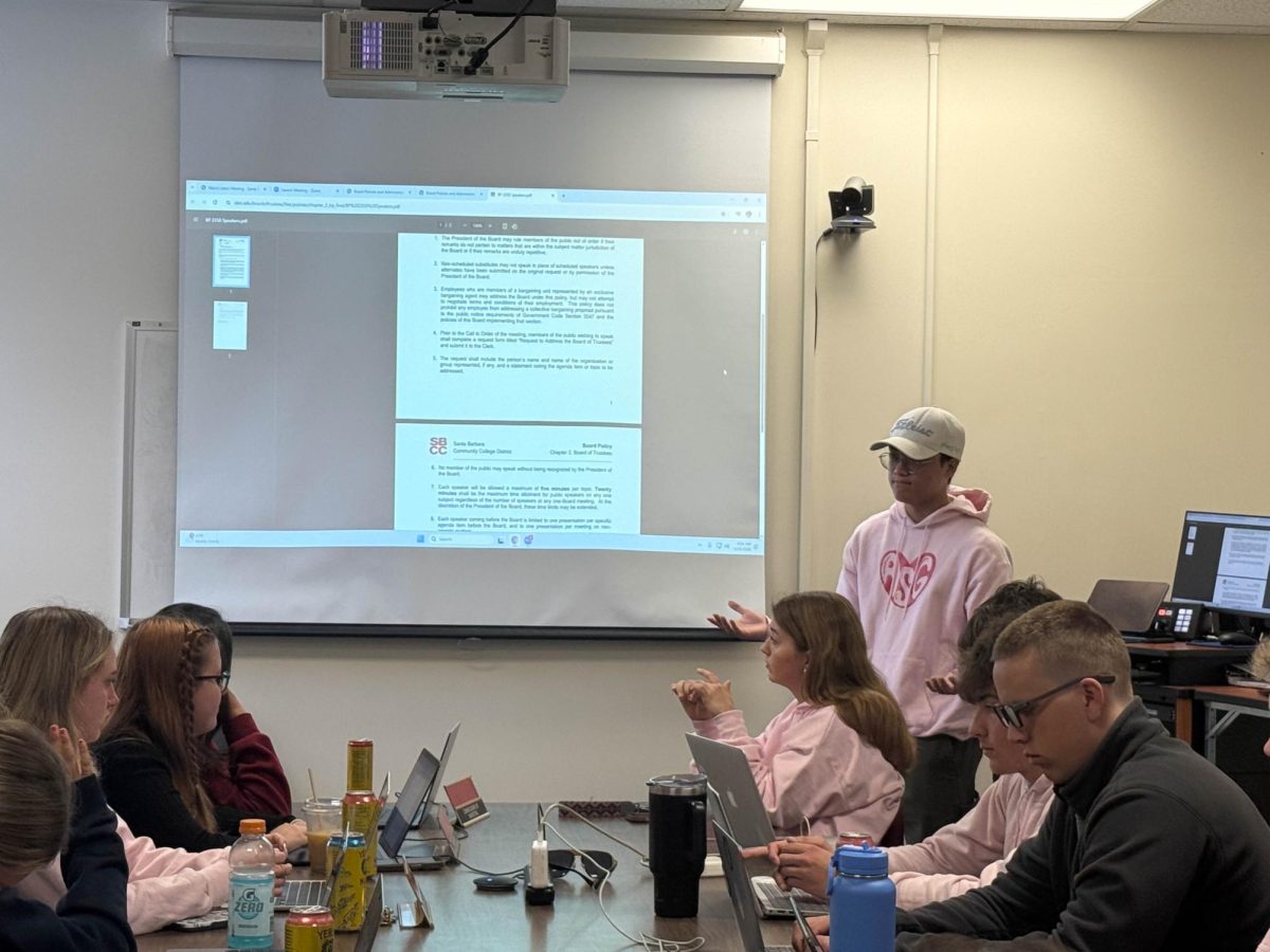 Student Trustee Bruce Tan speaks about a public comment that made him feel attacked at an ASG meeting on April 25 in Santa Barbara, Calif. ASG reviewed a board policy having to do with public comment.