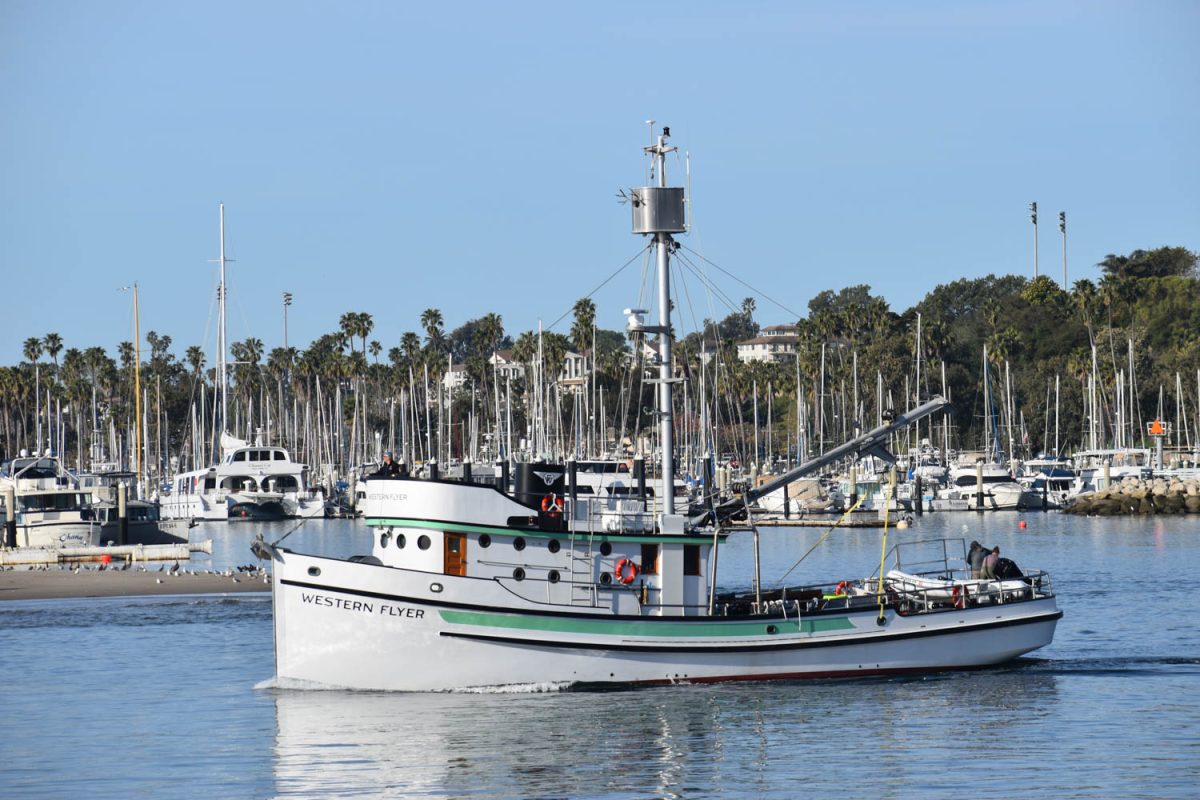Fishing boat Western Flyer leaves the marina at 8 a.m. on March 21 next to the Santa Barbara Pier in Santa Barbara, Calif. The Marina is a populated area, where many people do work and maintenance on their boats.