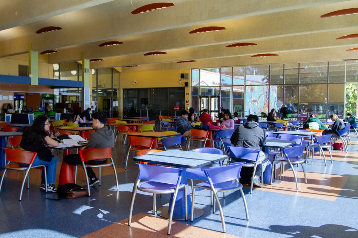 Students sit in the cafeteria on March 19 in Santa Barbara, Calif. Apart from using the cafeteria to enjoy a meal, the cafeteria is also open for students to socialize and work on homework. 