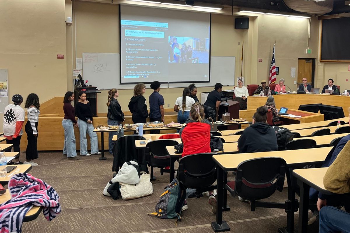 Members of Umoja line up to speak about their tour to HBCUs on April 17 at City College in Santa Barbara, Calif. Umoja came to speak on behalf of Black Student Success Week (April 21 through April 25).