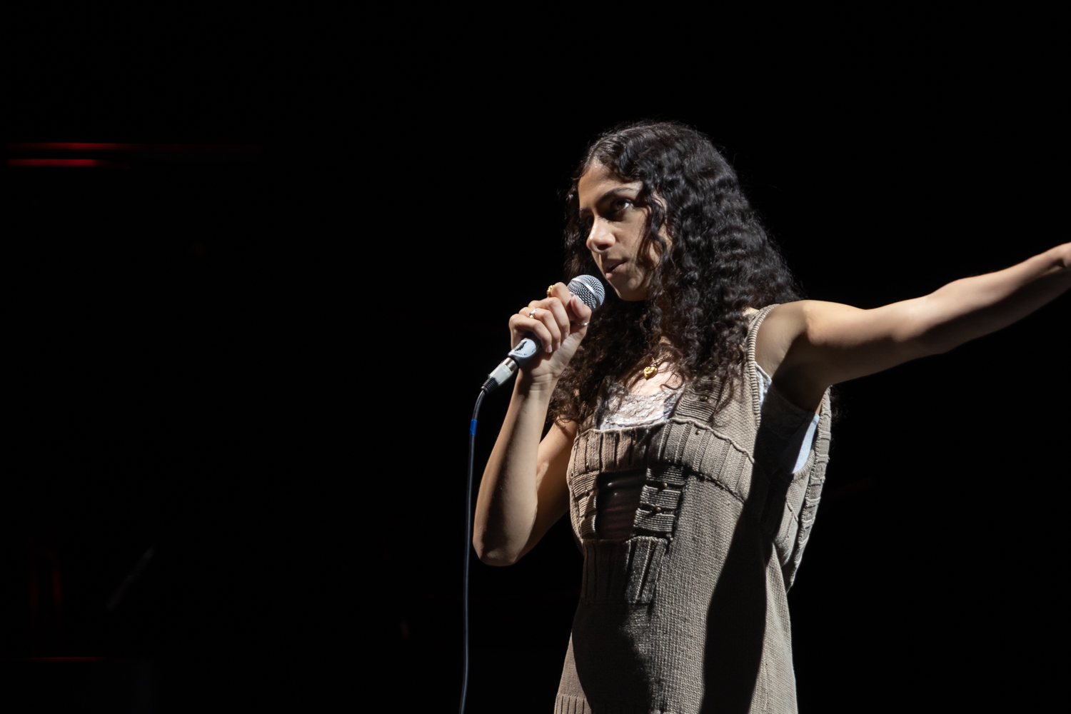 With her self-produced instrumentals and backing tracks, Deja Re performs on stage April 18 at City College's Garvin Theatre in Santa Barbara, Calif. This night marked the first public performance of her original tracks.