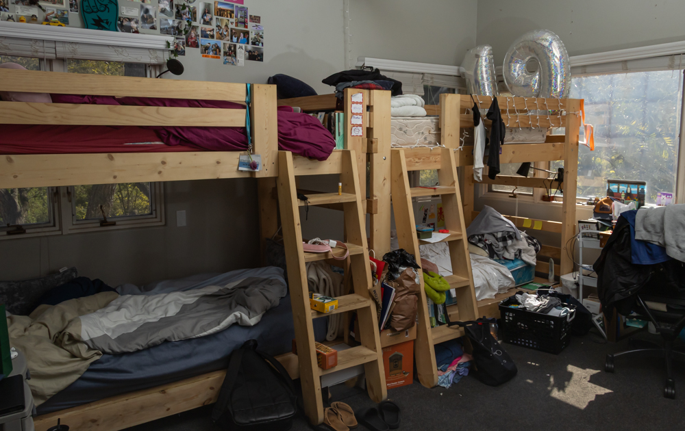 Two Bunk beds fill international student Bryndis Bjarkadottir’s room April 28 2025 at The Arroyo House in Santa Barbara, Calif. This is one of eight rooms in a building that houses 25 people. “When you actually want to be alone, it can be a bit much to be around so many people if your social battery is dead, and you want to be on your own,” Bjarkadottir on the cons of living in a large student house.
